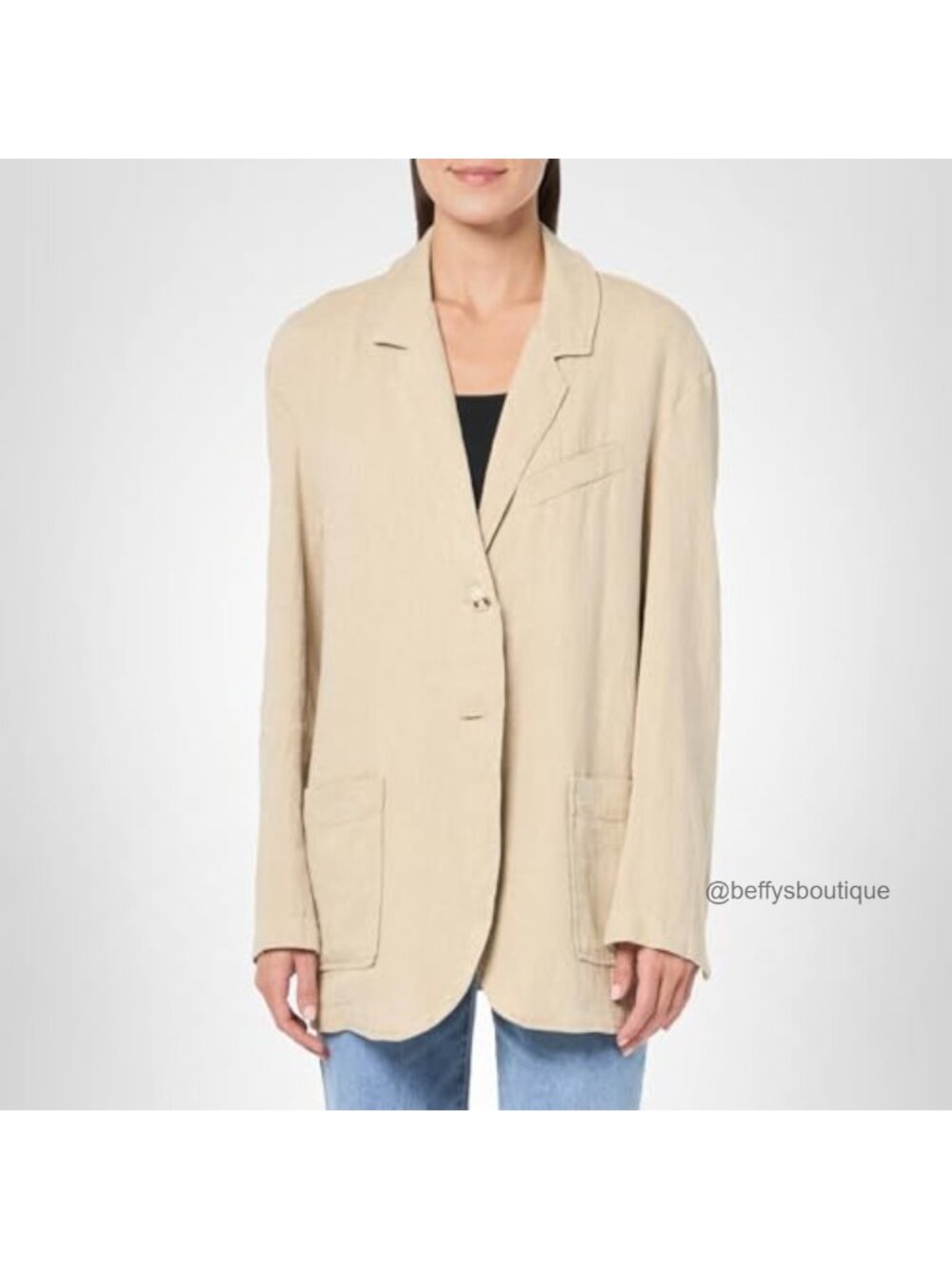Oversized Linen Blend Blazer Relaxed Fit Notch Collar Button Casual Party